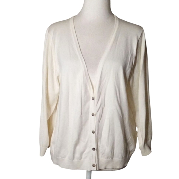 Boden White Button Front Cotton Blend Lightweight Cardigan Size 16 - Picture 1 of 8